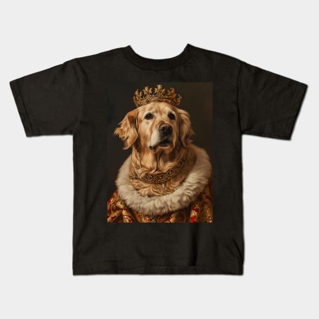 Golden Retriever The King Kids T-Shirt by AestheticsArt81